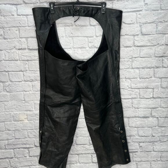 Wilsons Leather Motorcycle Chaps Black Size XXL 2XL Zip Snap Button 32" inseam - Picture 3 of 7